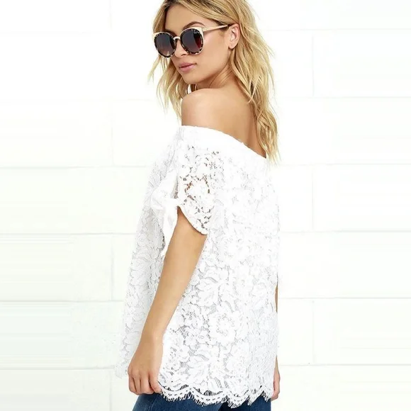 💥 CLEARANCE Over Floral Lace Boho Off Shoulder Top - Picture 2 of 7